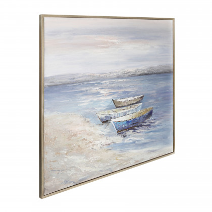 Sagebrook - 52"x52" Hand Painted Oil Canvas Boats/Ocean in Multi-Color