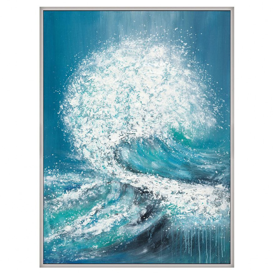 Sagebrook - Hand Painted Waves Canvas in Aqua