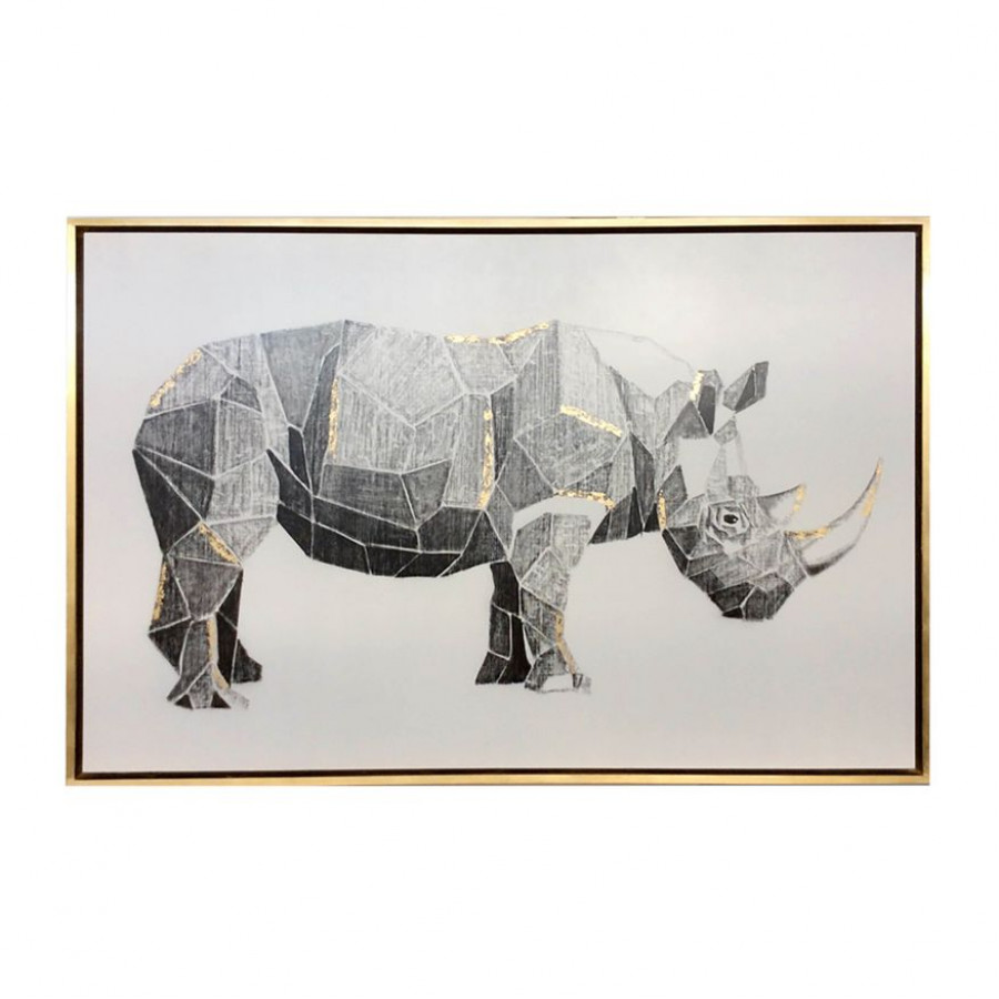 Sagebrook - Hand Painted Charcoal Rhino With Gold Leaf