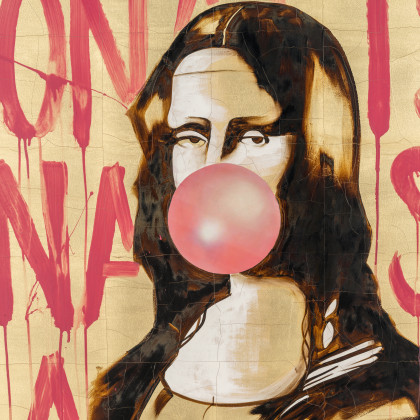 Sagebrook - 47"x47" Hand Painted Bubble Gum Mona Lisa in Brown/Pink