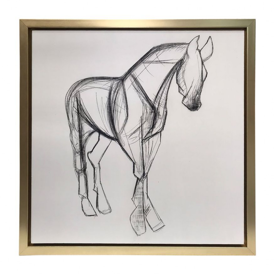 Sagebrook Hand Painted Elegant Horse Sketch - Black/White