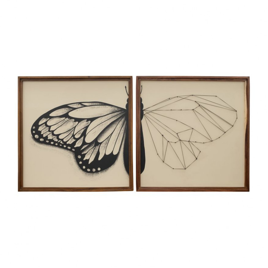 Sagebrook - Hand Painted Butterfly In The Works (Set Of 2) in Black