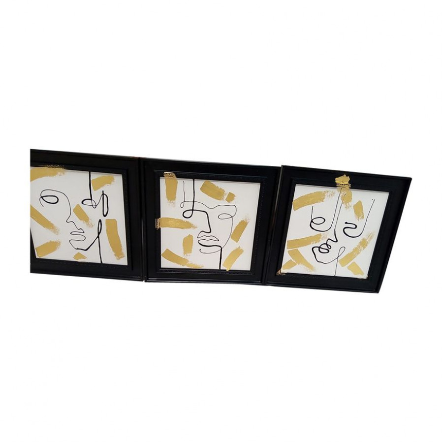 Sagebrook - Hand Painted Gold Splash Geometric Faces (Set Of 3)