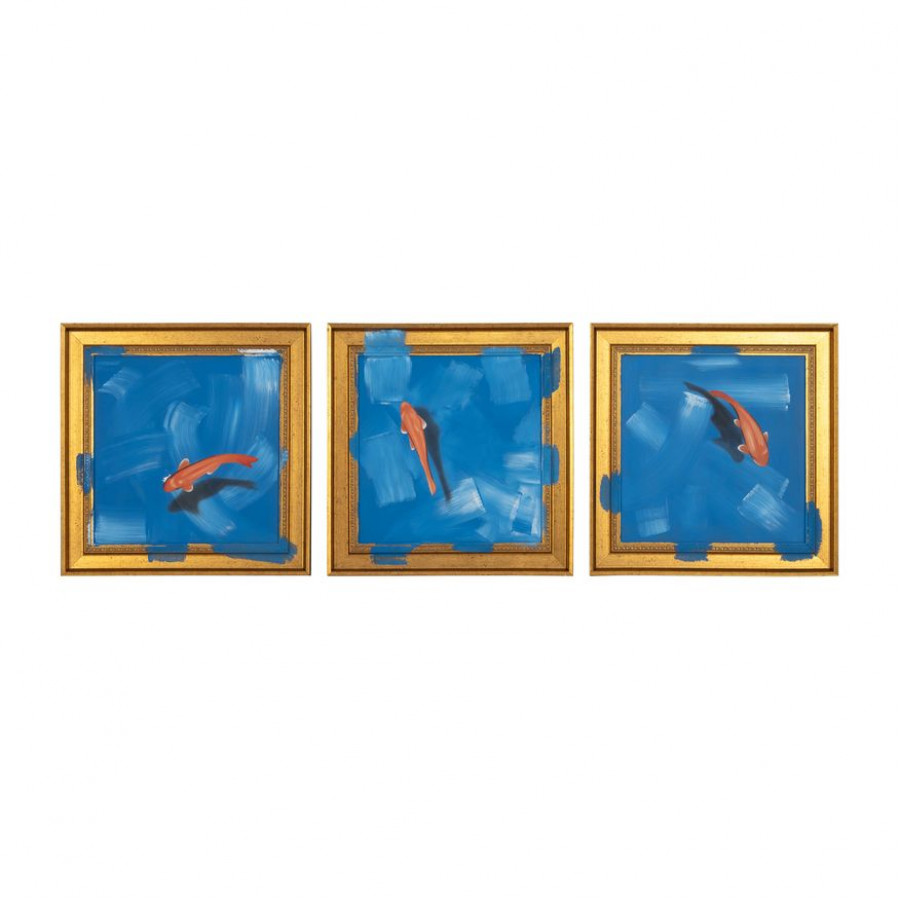 Sagebrook - Hand Painted Fish In Sea (Set Of 3) in Blue/Orange