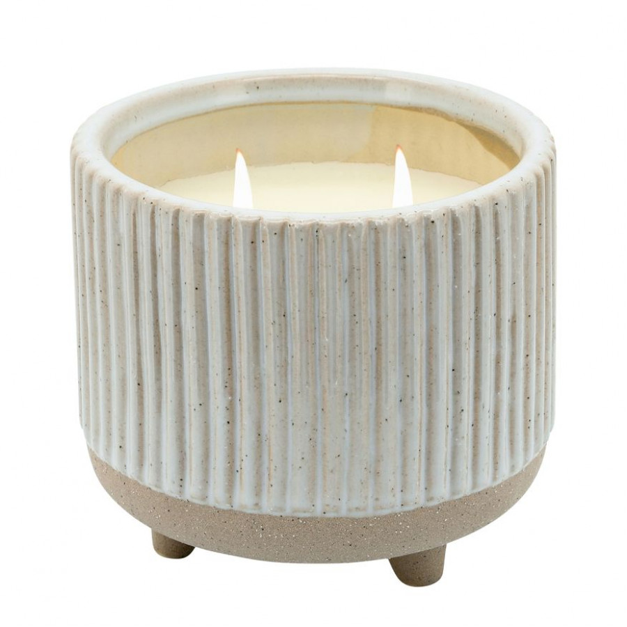Sagebrook - 6" 20 Oz Sage Eucalyptus Ridged Candle in Beige
