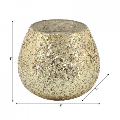 Sagebrook 5" 17 Oz Spiced Pear Crackled Glass Candle - Gold