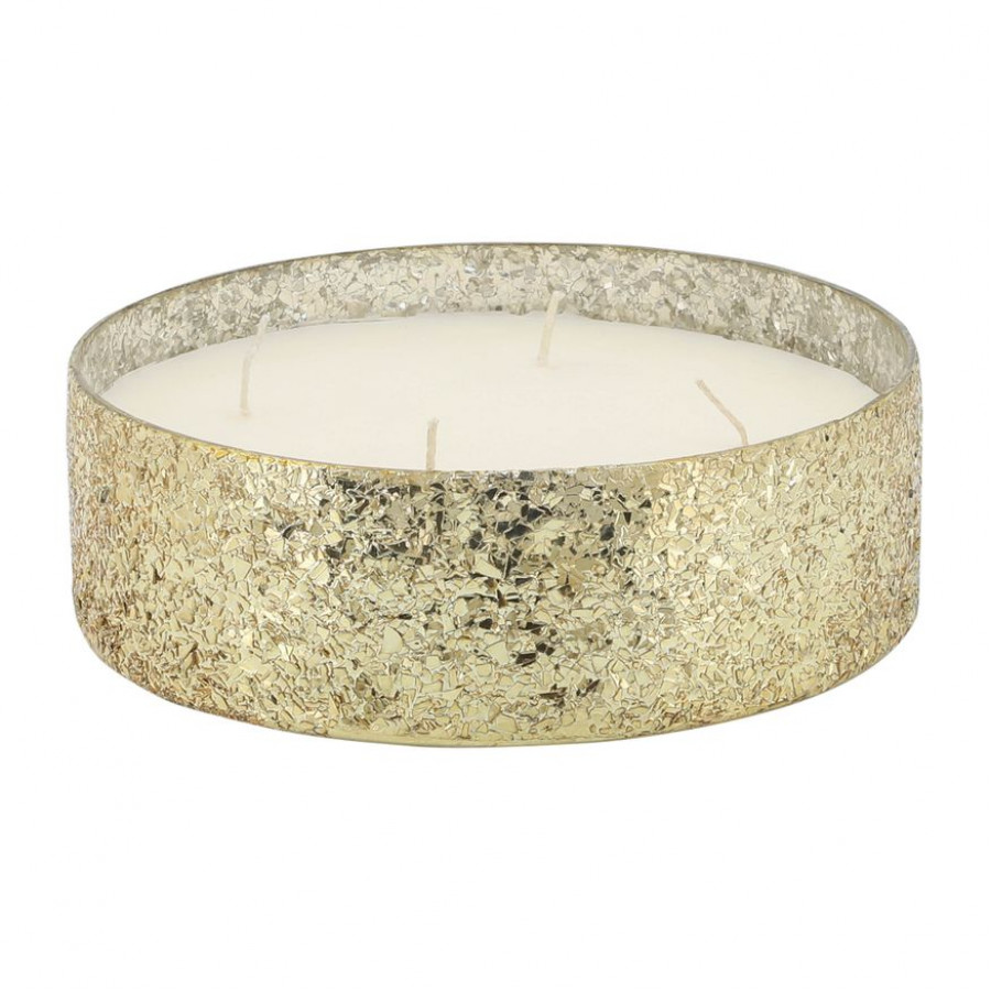 Sagebrook 9" 49 Oz Spiced Pear Crackled Glass Candle - Gold