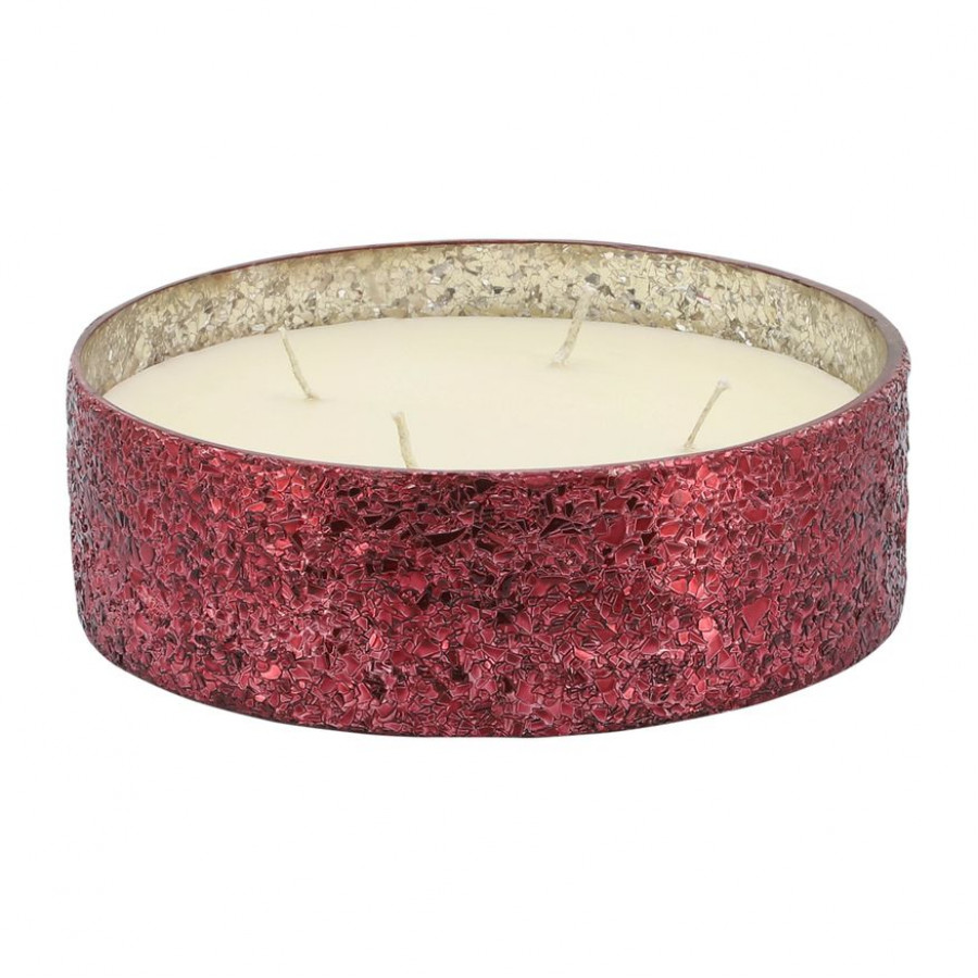 Sagebrook 9" 49 Oz Frasier Fir Crackled Glass Candle - Red