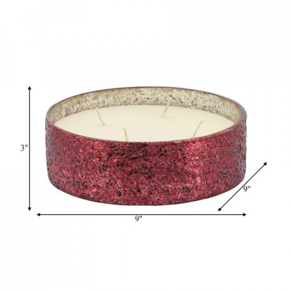 Sagebrook 9" 49 Oz Frasier Fir Crackled Glass Candle - Red