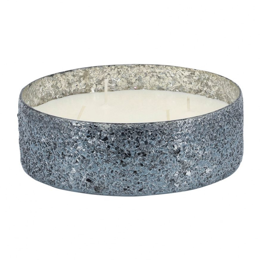Sagebrook 9" 49 Oz Santal Vanilla Crackled Glass Candle - Gray