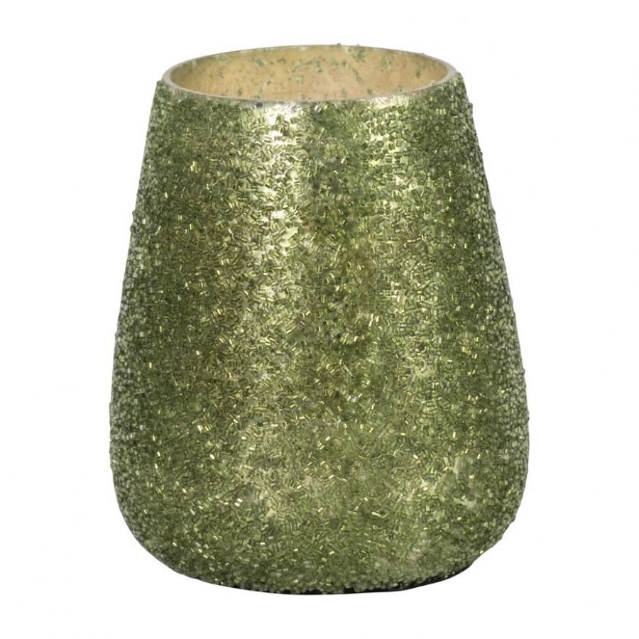 Sagebrook 6" 26 Oz Forest Beaded Candle - Green