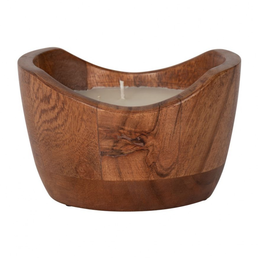 Sagebrook - 6" 17 Oz Vanilla Curvy Wood Bowl Candle in Natural