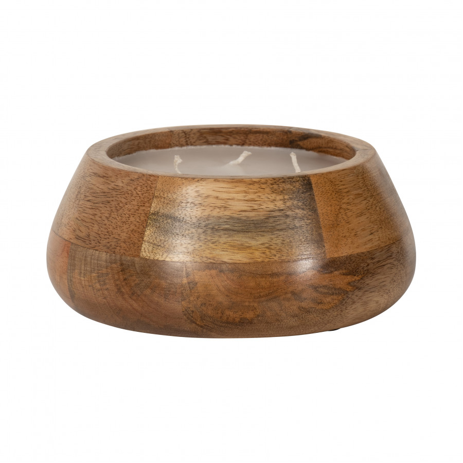 Sagebrook 8" 15 Oz Vanilla Modern Wood Bowl Candle - Natural