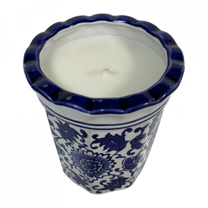 Sagebrook - 4" 7 Oz Fluted Chinoiserie Candle in Blue/White