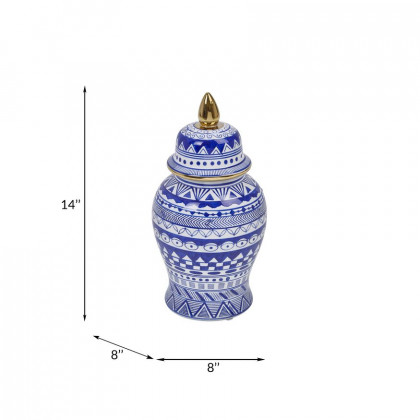 Sagebrook - 14" Temple Jar in White/Blue