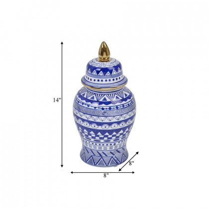 Sagebrook - 14" Temple Jar in White/Blue