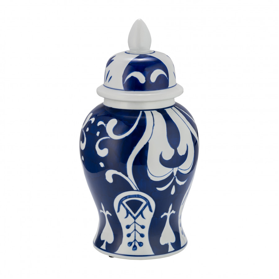 Sagebrook - 14" Ceramic White/Blue Temple Jar