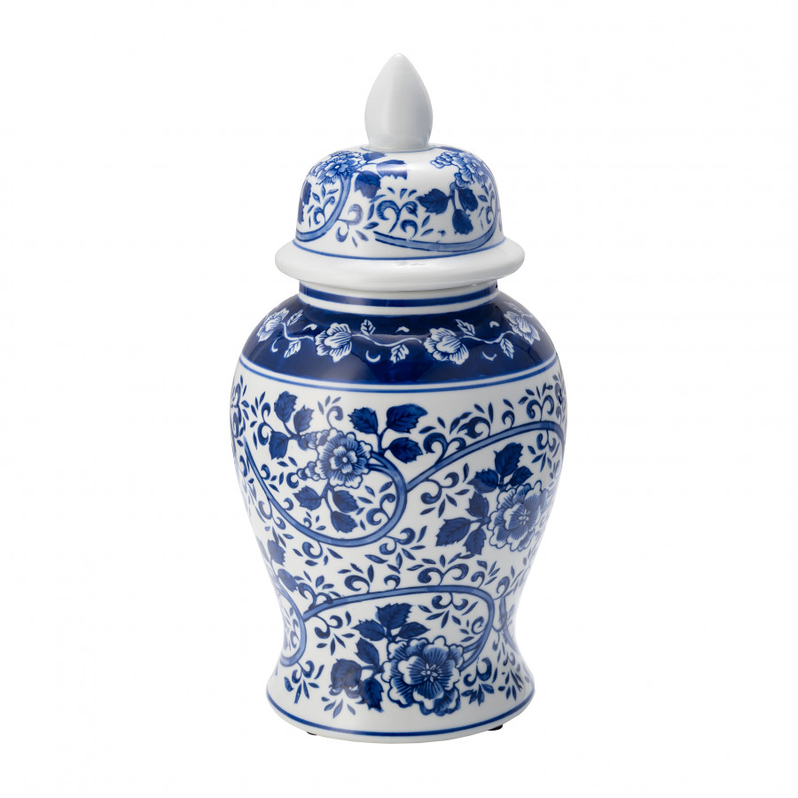 Sagebrook 14" Ceramic Blue/White Temple Jar - White