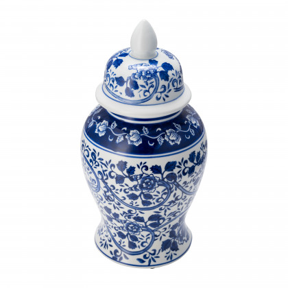 Sagebrook 14" Ceramic Blue/White Temple Jar - White