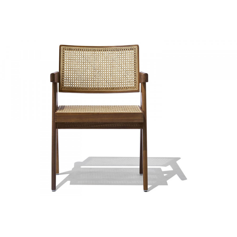 SohoConcept Pierre J Full Wicker Dining Armchair - Solid Ash Walnut Base