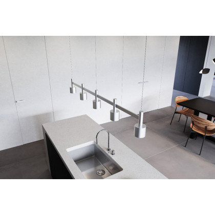 Sonneman Systema Staccato Linear Pendant - Bright Satin Aluminum, 3 Light, Drum