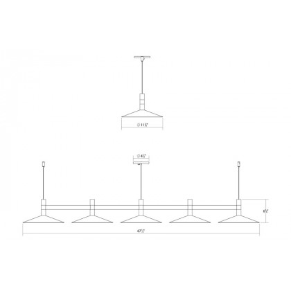 Sonneman Systema Staccato Linear Pendant - Painted Brass, 5 Light, Cone