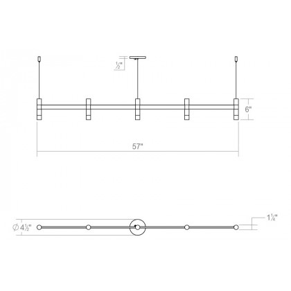 Sonneman Systema Staccato Linear Pendant - Bright Satin Aluminum, 5 Light, None