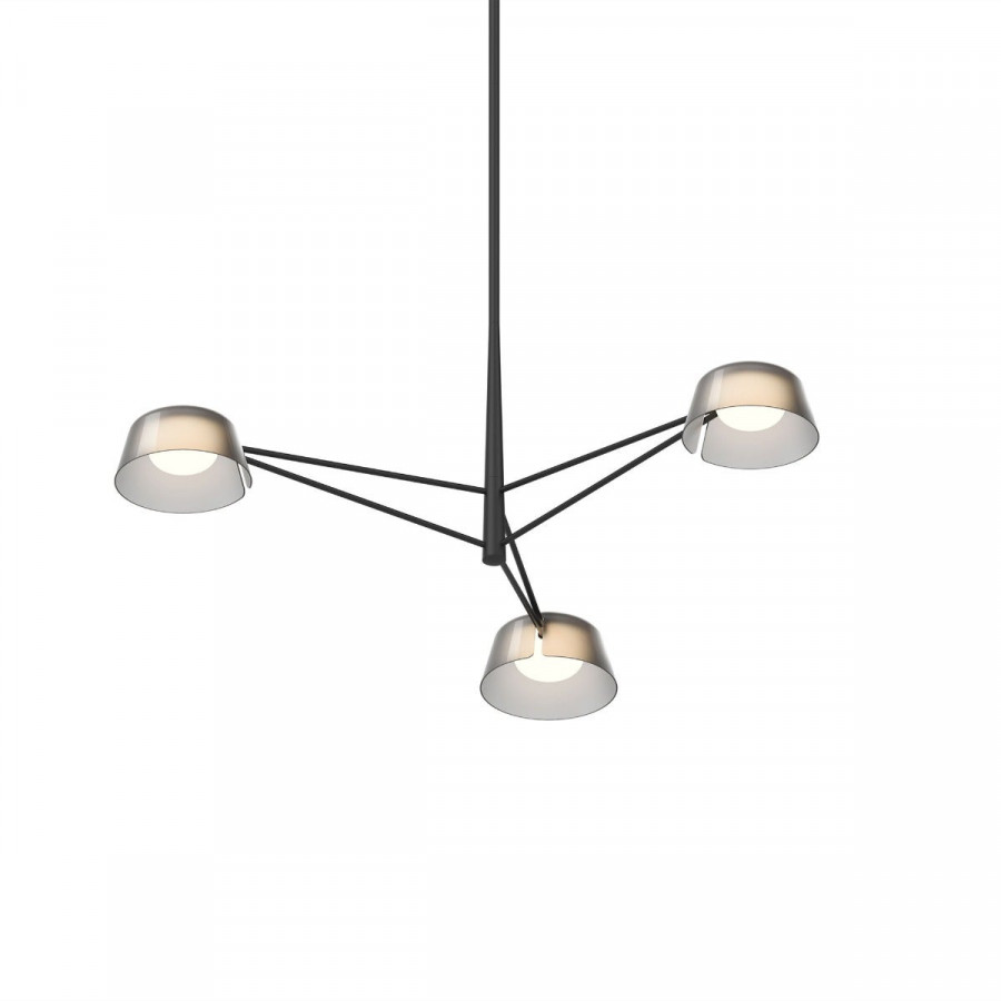 Sonneman Ray Chandelier - 3 Light, Satin Black, Smoked Etched Acrylic