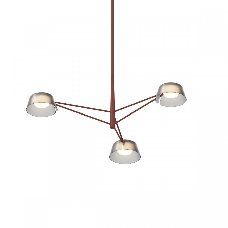 Sonneman Ray Chandelier - 3 Light, Oxide Red, Smoked Etched Acrylic