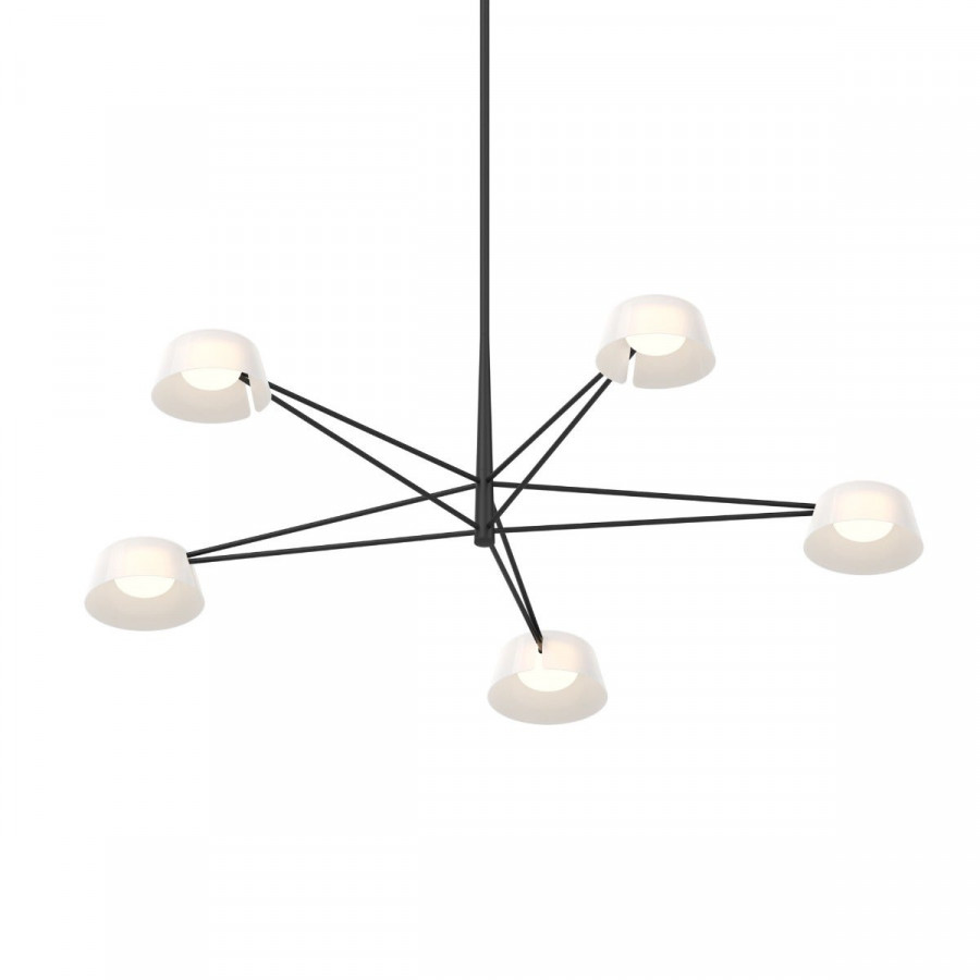 Sonneman Ray Chandelier - 5 Light, Satin Black, Opal White Acrylic