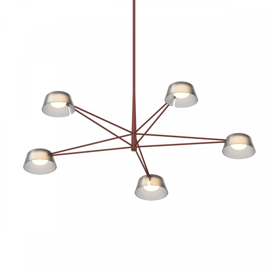 Sonneman Ray Chandelier - 5 Light, Oxide Red, Smoked Etched Acrylic