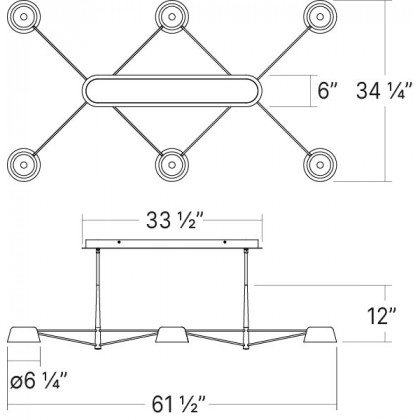 Sonneman Ray Chandelier - 6 Light, Satin Black, Satin Black Aluminum