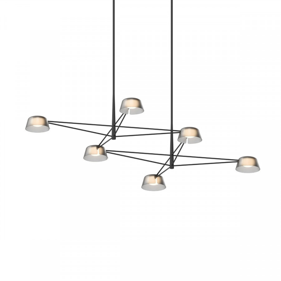 Sonneman Ray Chandelier - 6 Light, Satin Black, Smoked Etched Acrylic