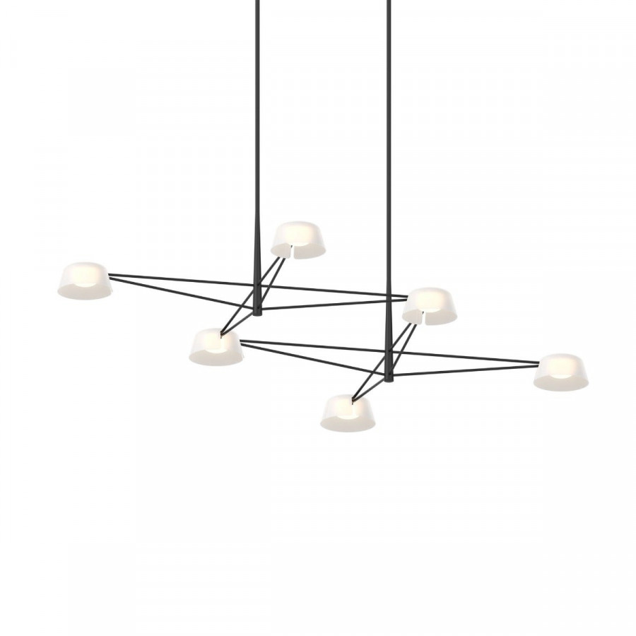 Sonneman Ray Chandelier - 6 Light, Satin Black, Opal White Acrylic