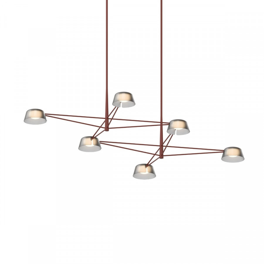 Sonneman Ray Chandelier - 6 Light, Oxide Red, Smoked Etched Acrylic