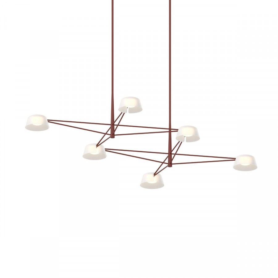 Sonneman Ray Chandelier - 6 Light, Oxide Red, Opal White Acrylic