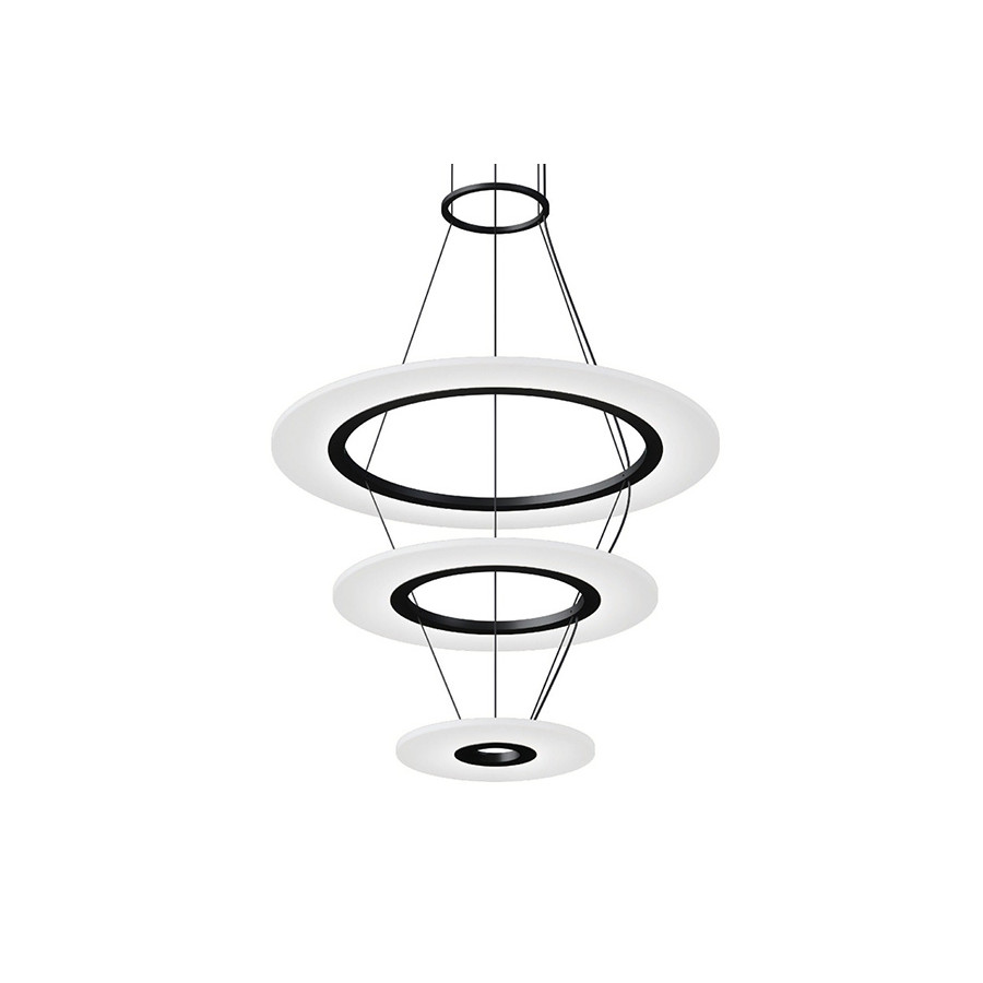 Sonneman Arctic Rings LED Chandelier - Satin Black, Small Triple LED Ring Pendant