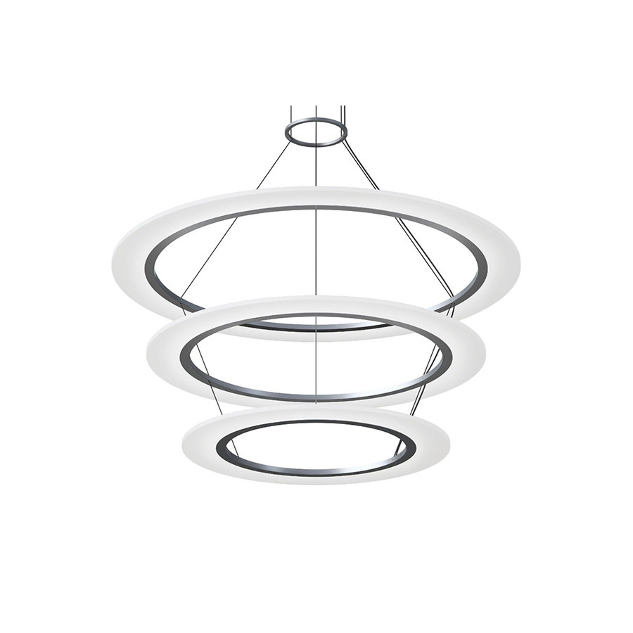 Sonneman Arctic Rings LED Chandelier - Bright Satin Aluminum, Large Triple LED Ring Pendant