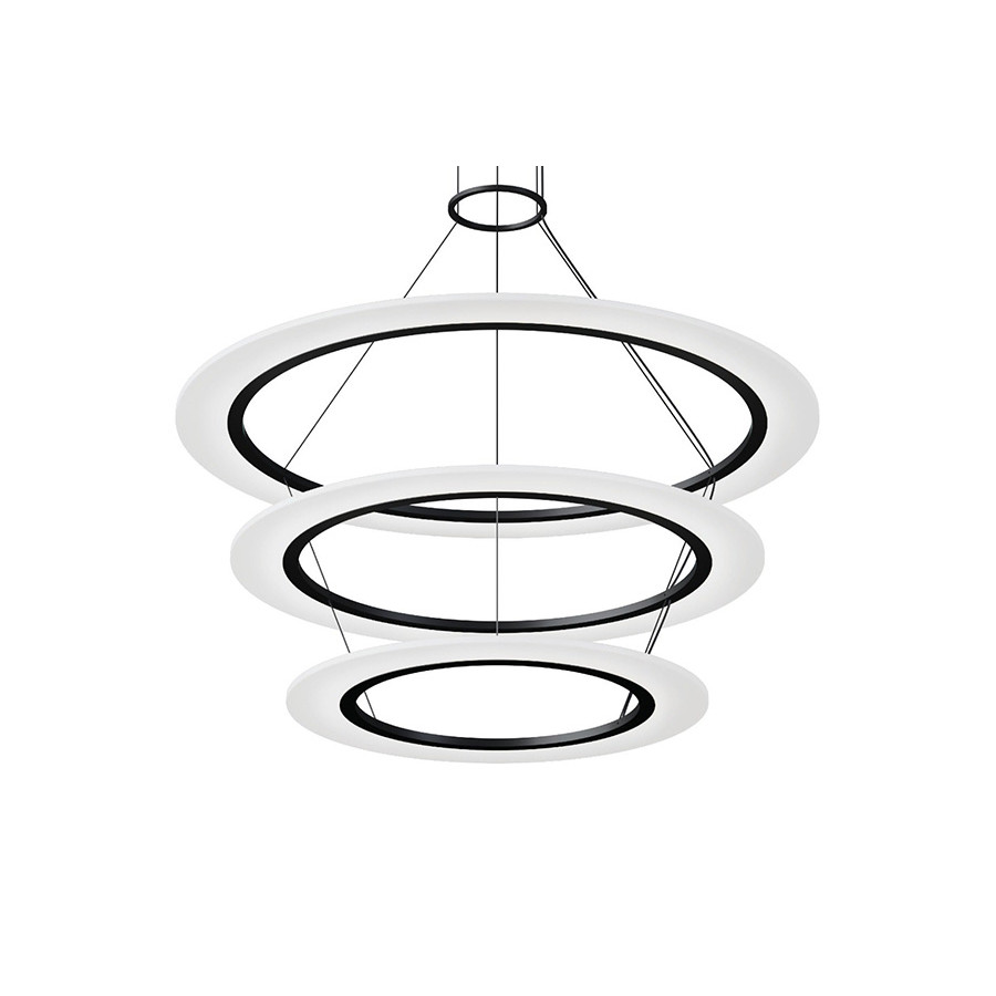 Sonneman Arctic Rings LED Chandelier - Satin Black, Large Triple LED Ring Pendant