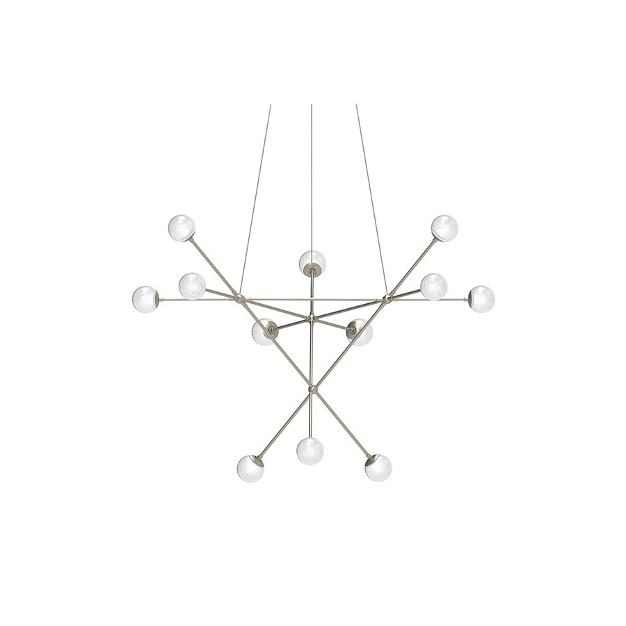 Sonneman Proton Alpha Chandelier - Satin Nickel, White Crushed Glass