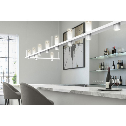 Sonneman Intervals Linear Beam Pendant - Satin White, 4" x 8", Clear with Cone Uplight Trim