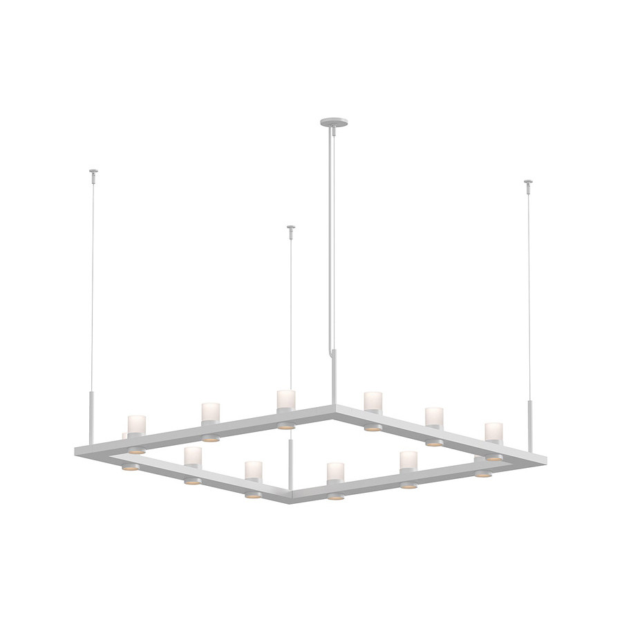 Sonneman Intervals Linear Beam Pendant - Satin White, 4" x 4", Etched Cylinder Uplight Trim