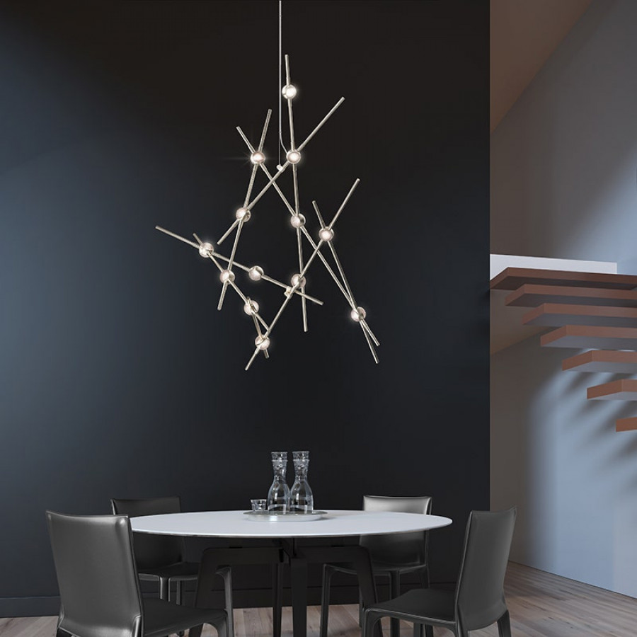 Sonneman Constellation Galaxy Matrix Horizontal Round Chandelier - Minor, Satin Brass, Clear Faceted Acrylic Lens
