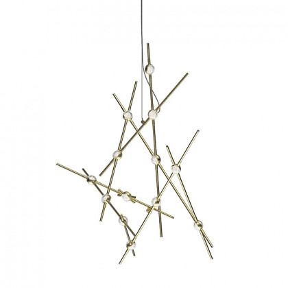 Sonneman Constellation Galaxy Matrix Horizontal Round Chandelier - Minor, Satin Brass, Clear Faceted Acrylic Lens