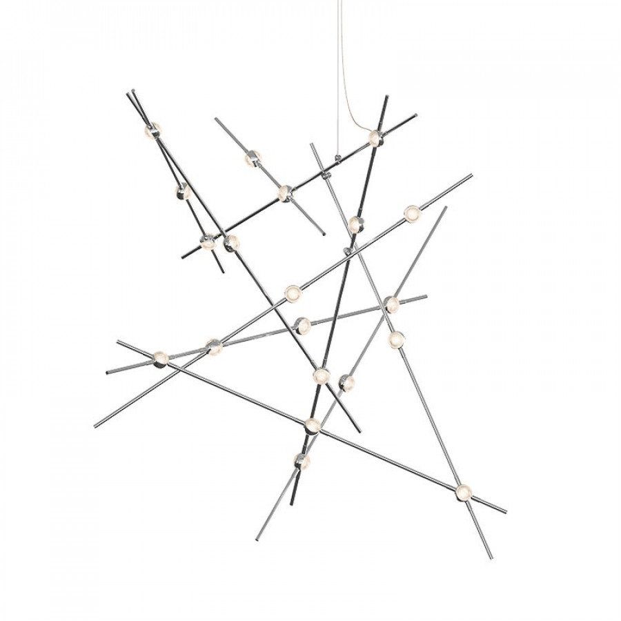 Sonneman Constellation Galaxy Matrix Horizontal Round Chandelier - Major, Satin Nickel, Clear Faceted Acrylic Lens