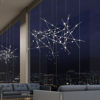 Sonneman Constellation Galaxy Matrix Horizontal Round Chandelier - Major, Satin Nickel, Clear Faceted Acrylic Lens