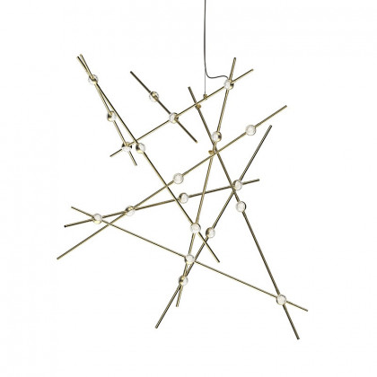 Sonneman Constellation Galaxy Matrix Horizontal Round Chandelier - Major, Satin Brass, Clear Faceted Acrylic Lens