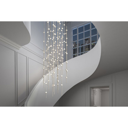 Sonneman Constellation Andromeda Chandelier - Satin Brass, 36", Rectangle, Clear Faceted Acrylic Lens, 2700K
