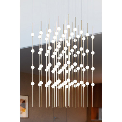 Sonneman Constellation Cosmic Cube Chandelier - Satin Brass, 20", White Optical Acrylic Lens, 2700K