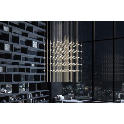 Sonneman Constellation Cosmic Cube Chandelier - Satin Nickel, 30", Clear Faceted Acrylic Lens, 3000K